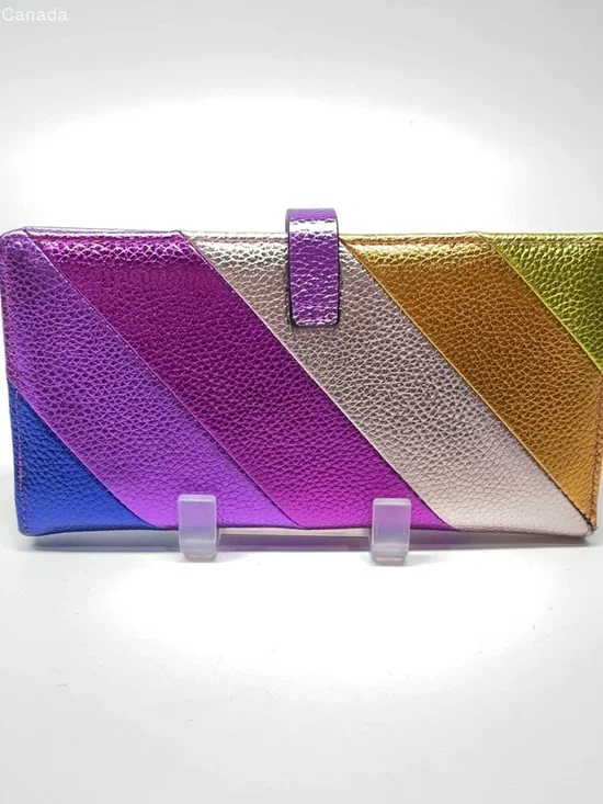 Kurt Geiger Metallic Rainbow 🌈 Diagonal Stripe Continental Wallet - Picture 4 of 16